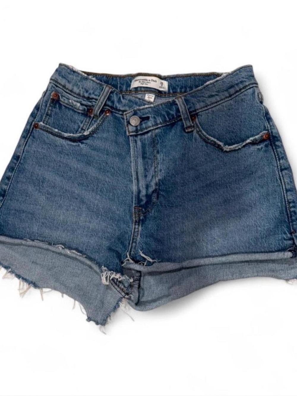 Abercrombie & Fitch Distressed Rolled Hem Denim Shorts - Blue